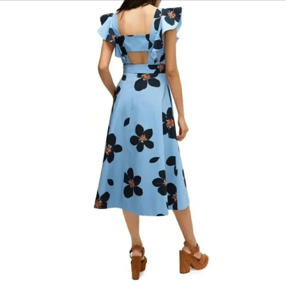 Kate Spade Grand Flora Poplin Midi Dress NWT Blue Heron Size 0